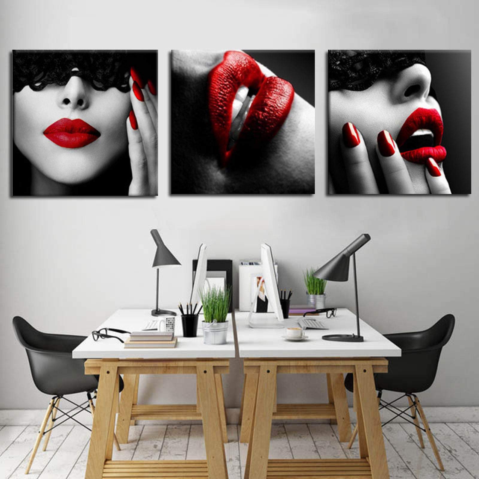 XIUWOUG Affiche Toile Femme Lèvres Rouges Sexy 50x70cm - Portrait Moderne Décoration Murale Salon Chambre Bar Sans Cadre