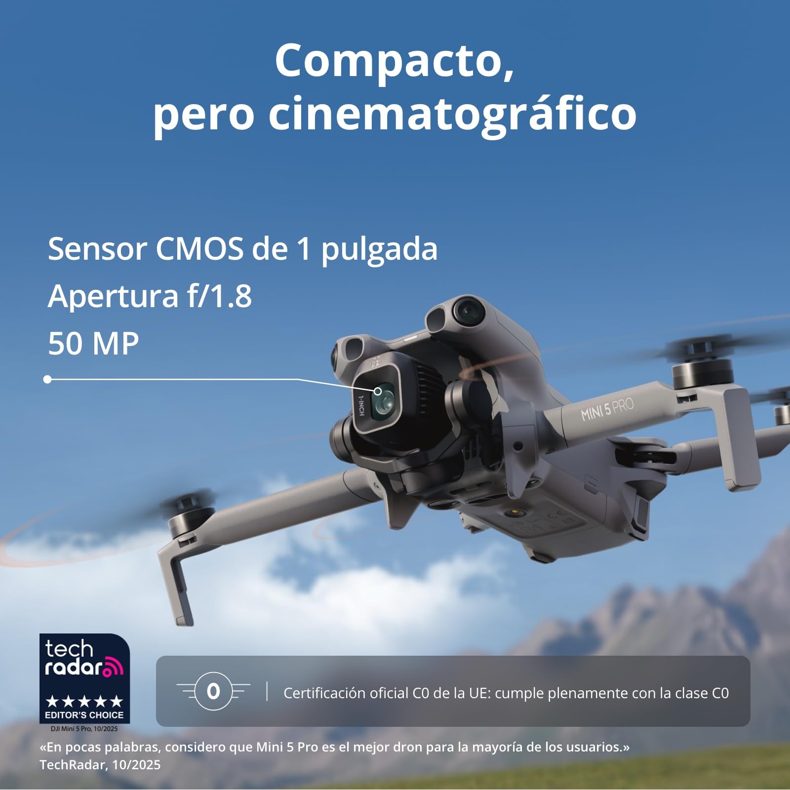 Pack DJI Mini 5 Pro Vuela Más con DJI RC 2 y 1 año de DJI Care (activación automática), Certificado C0, Dron 4K para principiantes, Dron con cámara, CMOS de 1 pulgada, Detección de obstáculos