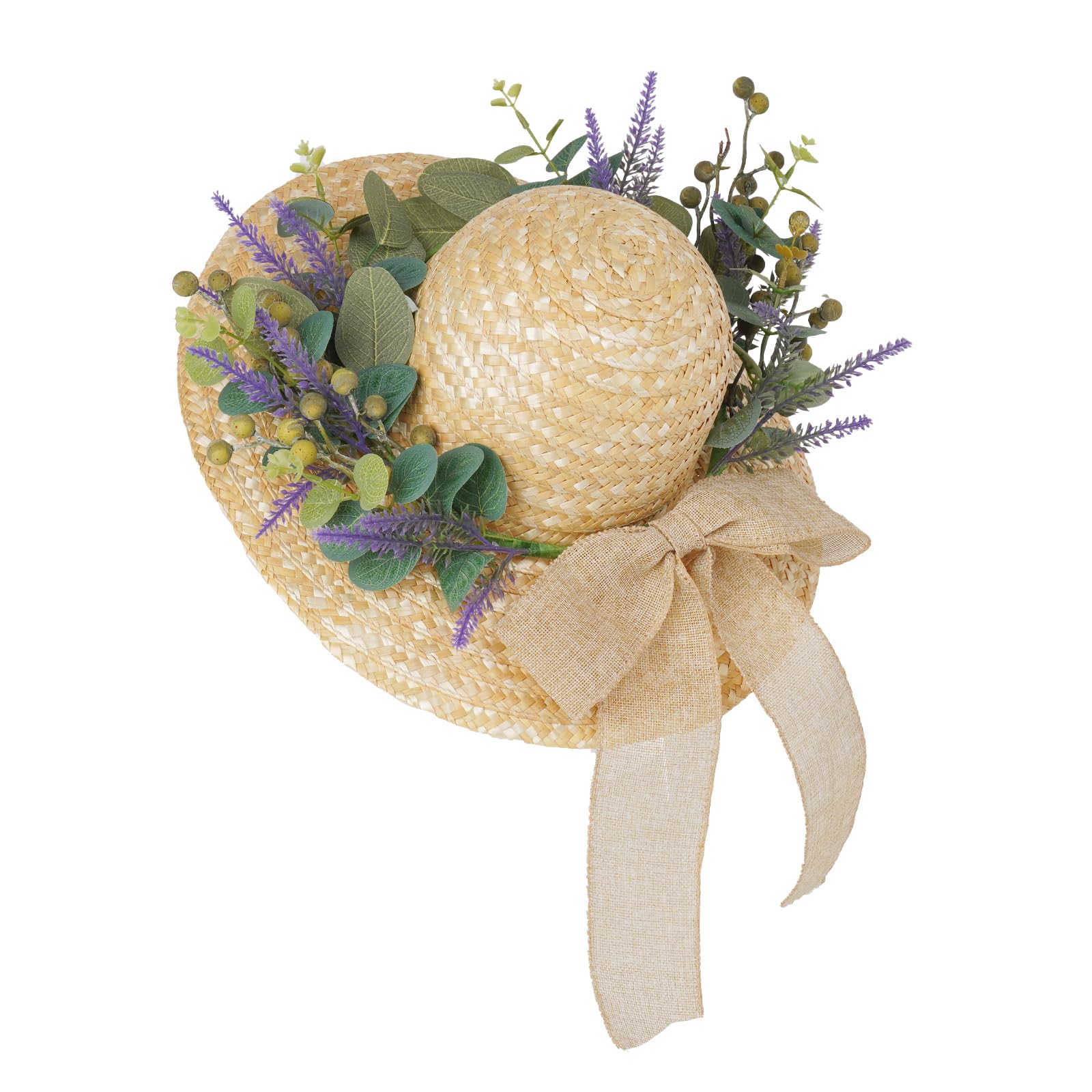 Dilicoming Frühlings-Eukalyptus-Kränze für Haustür, 40,6 cm, Sommer-Herbst-Strohhut-Kranz mit Schleife, Frauen-Geschenk, für Innen- und Außenbereich, Kränze für Wand, Fenster, Bauernhaus, Party