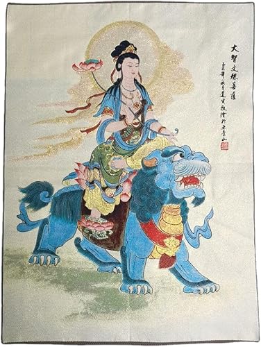 Seda Embroidey Tibetano Thangka Budismo Bodhisattva Manjusri Tangka Thangka Mural Pintura Fengshui para colgar en la pared para decoración del hogar