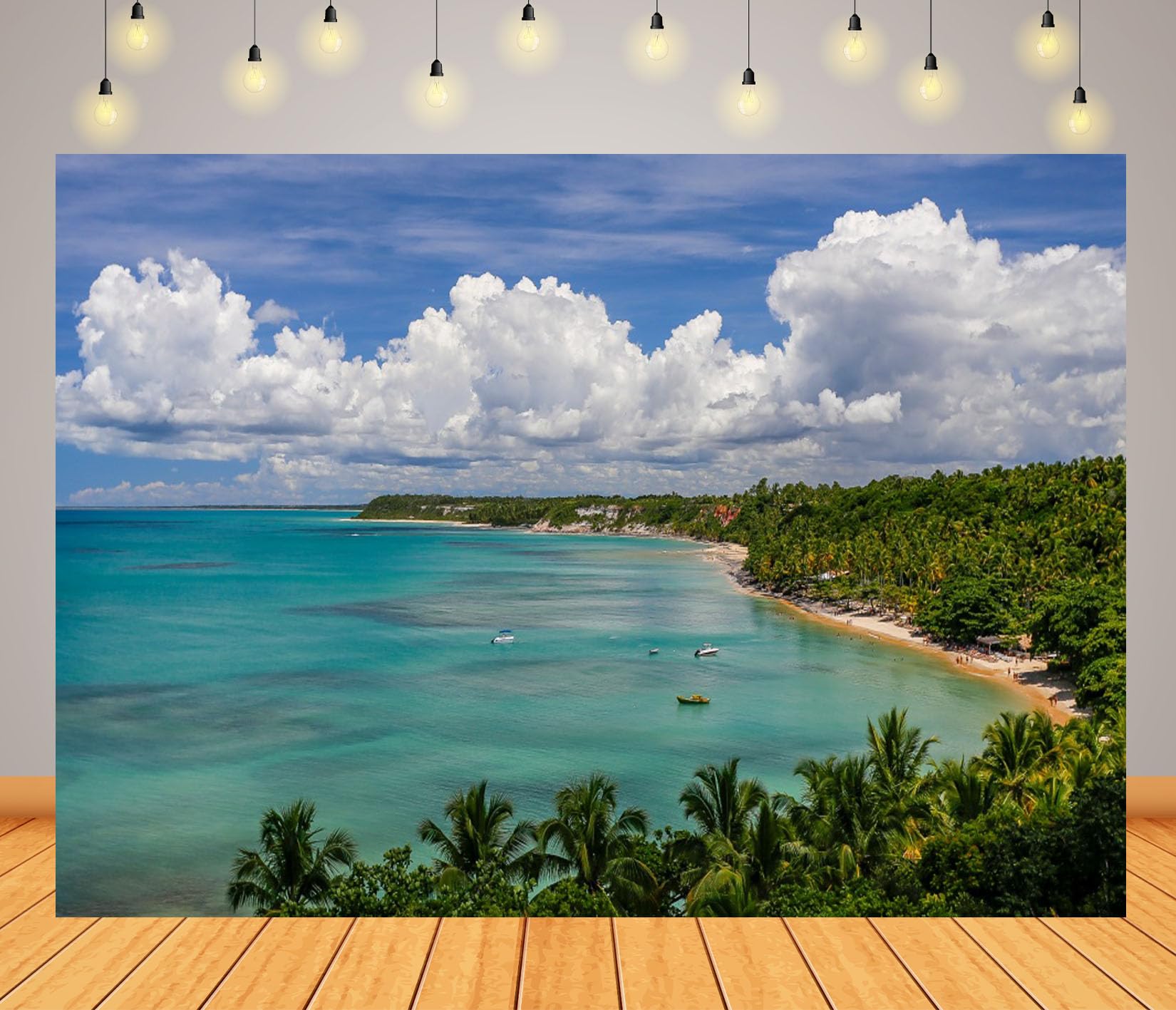 10x8FT (3x2.5m) Baia Tropicale Vista Dall'Alto Sfondo Fotografico | Costa Insulare Panoramica Fondale In Tessuto,Laguna Blu Foresta Di Palme,Per Feste Estive E Foto Delle Vacanze,Photo Booth