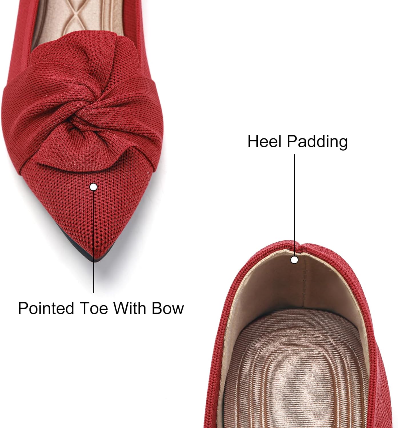 Flats for Womens Pointed Toe Ballet Flats with Bow Comfortable Knit Dressy Flats - Image 4