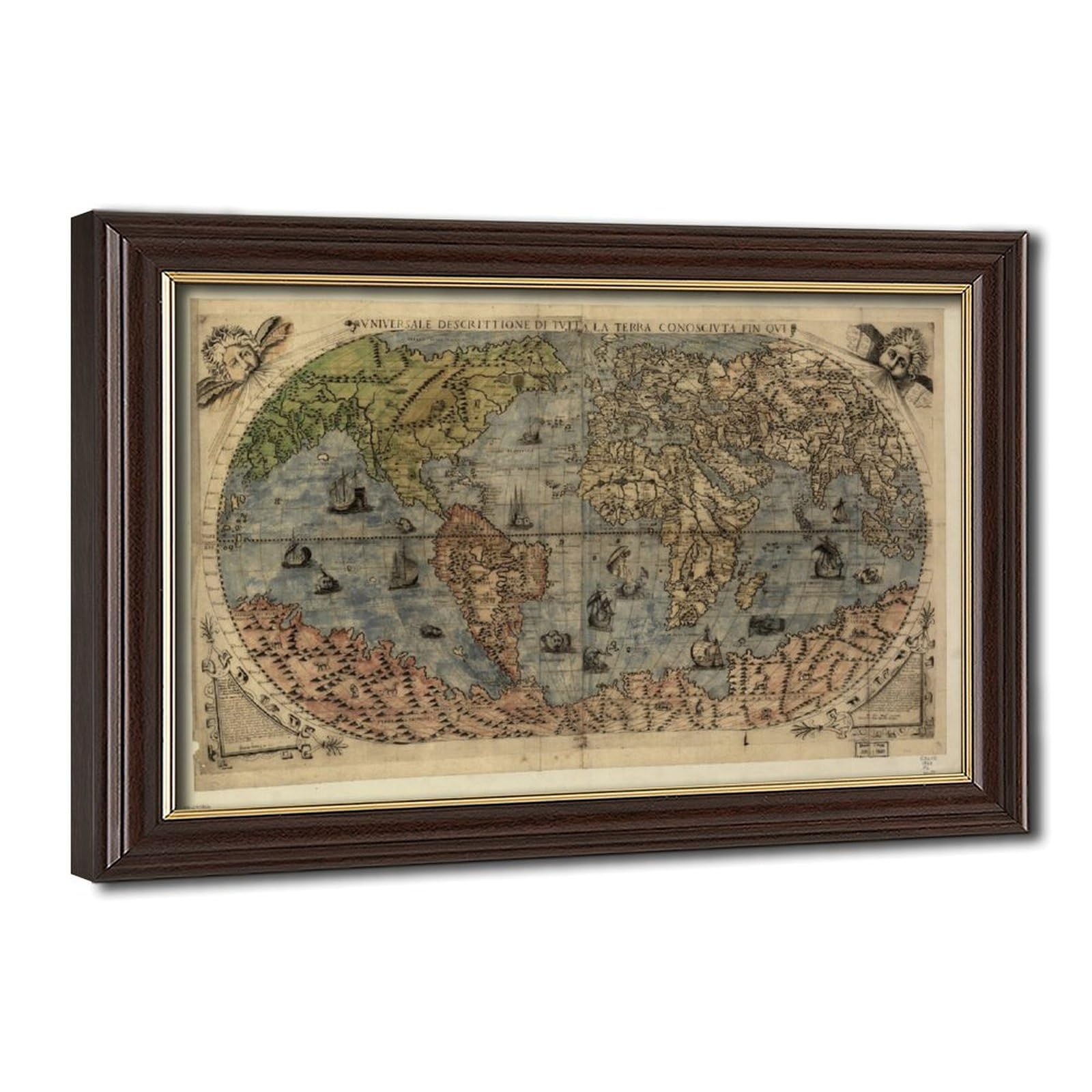 WCYB 1565 Bekannte Weltkarte und Amerika von Gastaldi Bertelli, Drucke, Poster, Leinwand, Dekoration, Gemälde, Wandkunst für Büro, Wohnzimmer, Aufhängerahmen, 30,5 cm L