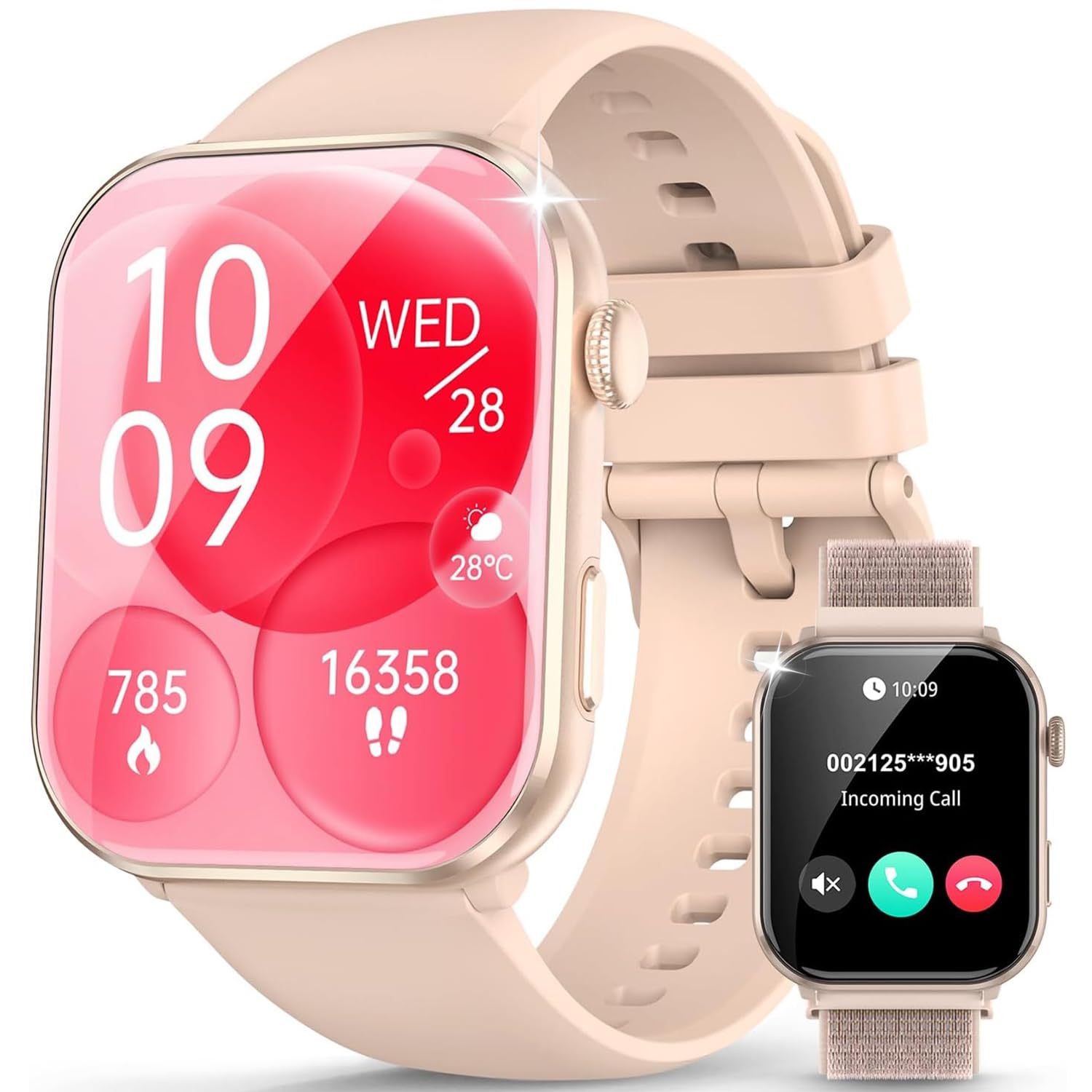 Blackview Smartwatch Donna Uomo, 1.96' HD AMOLED Orologio Intelligente Fitness, Effettua e Rispondi alle Chiamate/112+ Sportive/SpO2/Monitoraggio del Sonno/Cardiofrequenzimetro per Android IOS