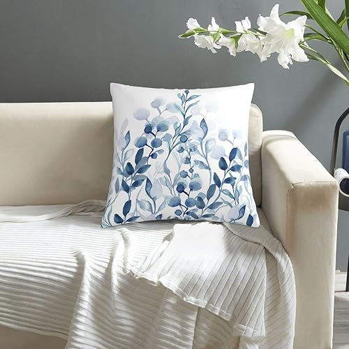 Miniatura 5 de VARUN Fundas de almohada de pasto de acuarela, acuarela azul, hierba y flores, pintura artística, fundas de almohada cuadradas para decoración del