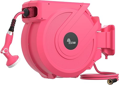 Miniatura 10 de Carrete de manguera de jardín retráctil de 5/8 pulgadas x 100 pies, carrete de manguera automático con boquilla de 10 patrones, bloqueo de cualquier