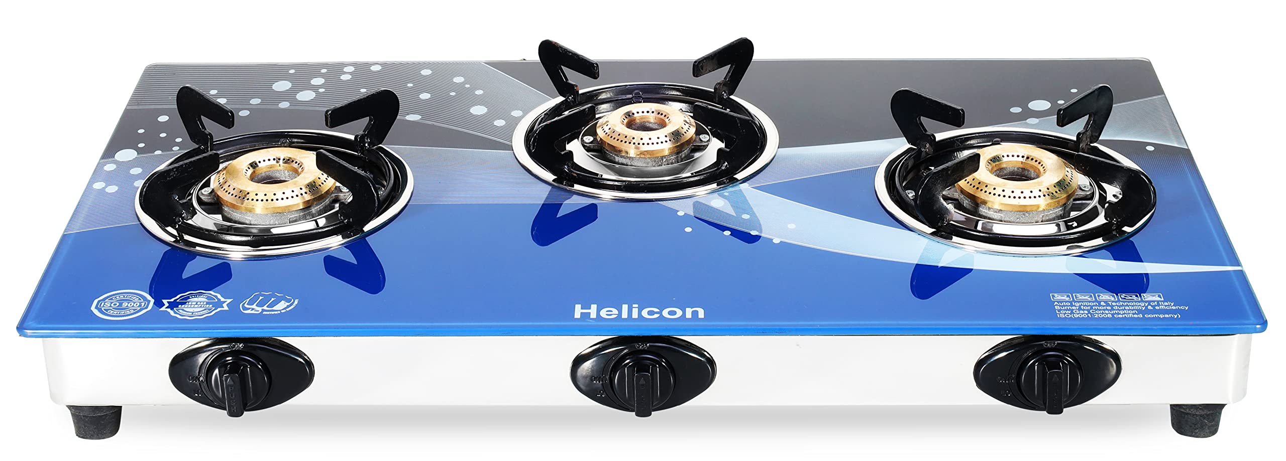 Helicon Premium Blue & Black Glass 3 Burner Automatic Gas Stove Stainless Steel & Toughened Glass (Auto Ignition) _Full Size-image-28