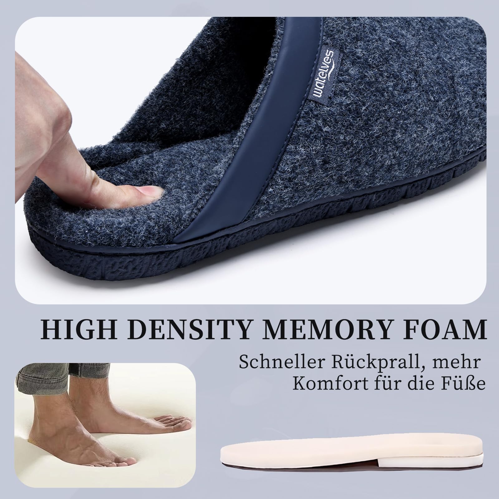 WateLves Ciabatte Uomo Pantofole Feltro Invernali Memory Foam Antiscivolo Caldo Scarpe Da Casa