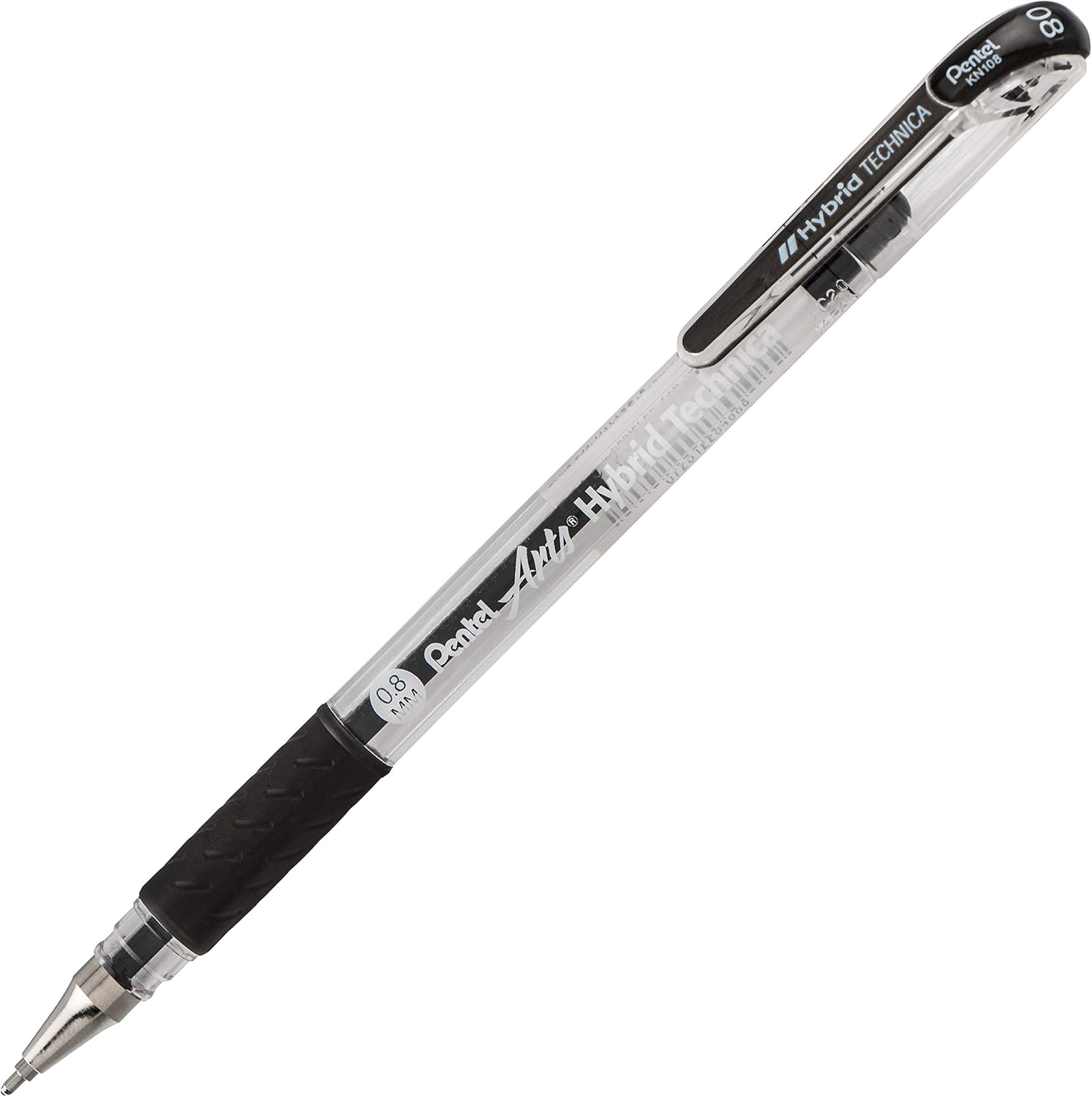 Pentel Arts 0.8mm Hybrid Technica Gel Pen, Black, Box of 12 (KN108-A)