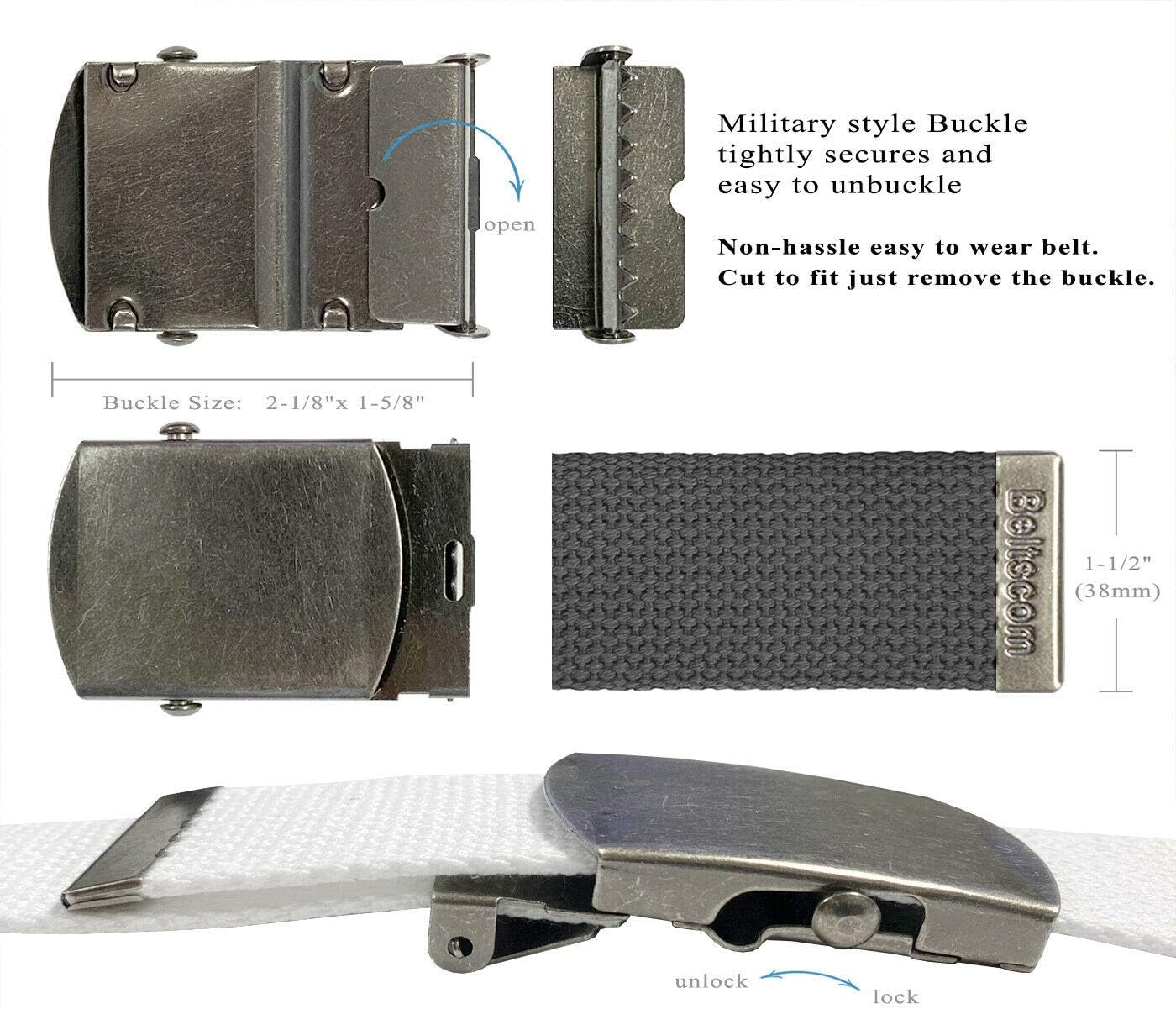 Military Belt Canvas Belt Web Belt Non Leather Belt One Size fits all, 1-1/2"(38mm) Wide - Image 5