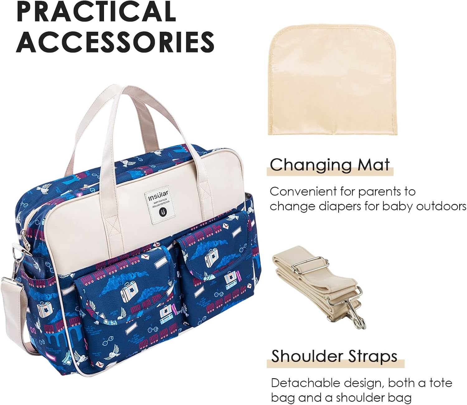 SONARIN Large Capacity Diaper Bag Tote,Waterproof Nappy Changing Bag Satchel Messenger Bag Portable Travel Mommy Bag