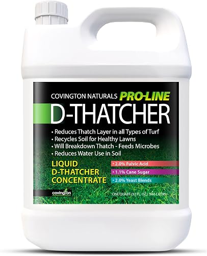 Covington PRO-LINE D-THATCHER Liquid Dethatcher (32oz) – Lawn Thatch Remover & Soil Softener, Grass Clipping Breakdown for Healthy Lawns & Gardens – Dethatcher and Aerator in one, Safe for Kids & Pets
