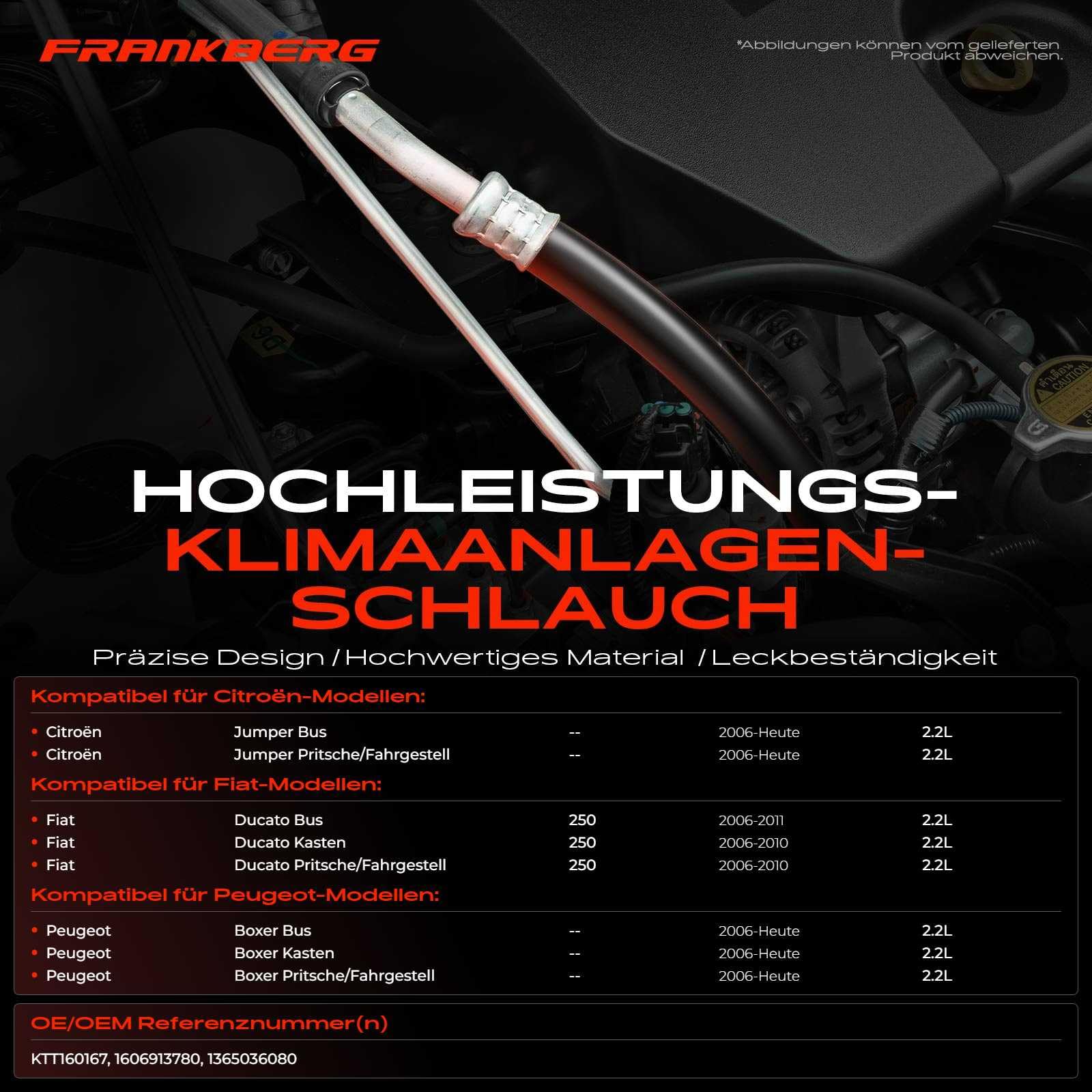 Frankberg Manguera del clenatizador Tubería de presión Compatible con Ducato Furgoneta 250 2.2L Boxer Bus 2.2L Jumpara Bus 2.2L Ducato Bus 250 2.2L Jumpara Plataforma/Chasis 2.2L Replace# 1606913780