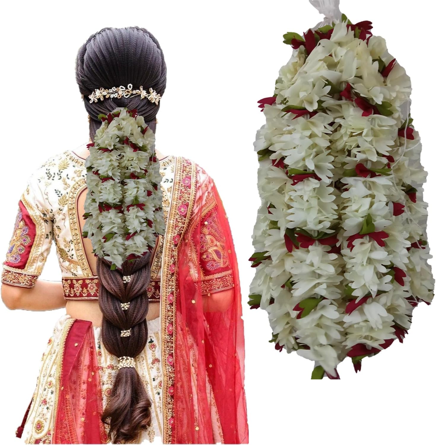 TEMPERIA (4pcs) Gajra for Hair Bun - Jasmine Flower for Hair - Juda Hair Accessories for Women - Artificial Scented Fake Mogra Band - Premium & Voluminous (DN02)