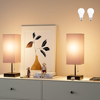 YIDPU Table Lamp for Bedroom Set of 2,Nightstand Lamp for Bedside with AC Outlets,Adjustable 3color Light Desk Lamp for Home Decor,Included LED Bulb and Lamp Shade Pink
