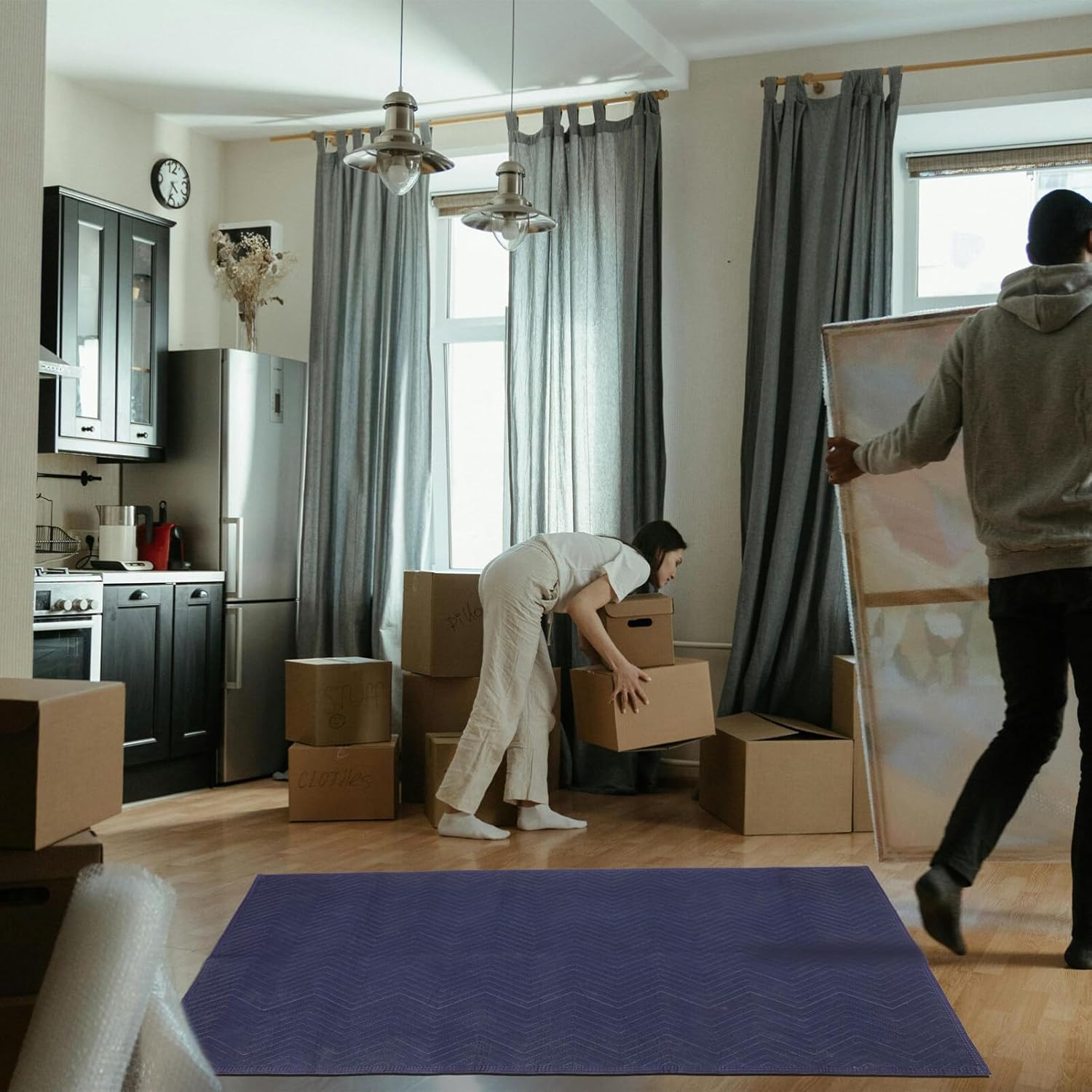 Uonlytech Professional Packing Blanket for Moving Heavy Duty - Quilted Furniture Pads for Transport and Moving Supplies and Stretch-Resistant