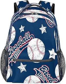 Mochila feminina retrô com estrelas de beisebol Daypack, mochila escolar para negócios, mochila escolar para estudantes com alça de ombro ajustável, mochila casual para viagem e acampamento, para mulheres e homens, Multicor, Large