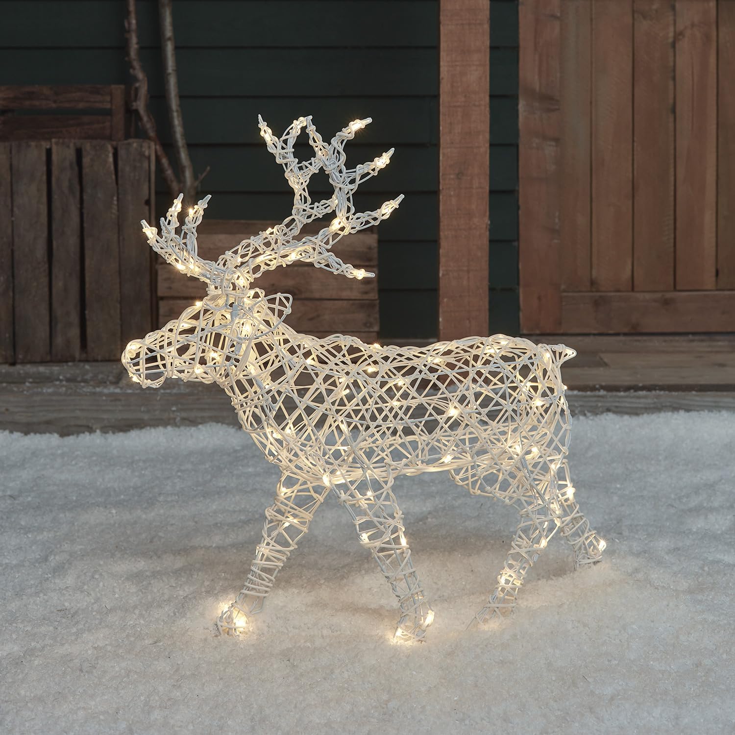 Lights4fun 3-in-1 LED Rentier Beleuchtet 70cm Hirsch Figur Timer Weihnachtsbeleuchtung Außen und Innen Batteriebetrieb