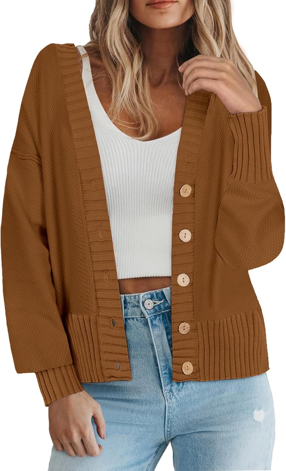 Zeagoo Women’s Cardigan 2024 Fall Winter Open Front Oversized Button V Neck Loose Soft Knit Sweater