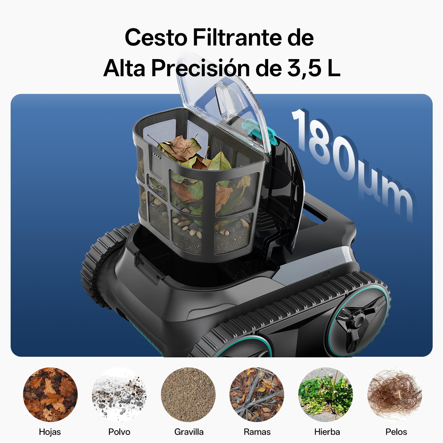 Ultenic Robot Piscina Limpiafondos y Paredes, Línea, Navegación S&N App | Limpieza Fondo/Paredes/Línea, 180min/150㎡, Autoaparcamineto, Filtro 180μm 3.5L, Control App, Automático y Inalámbrico