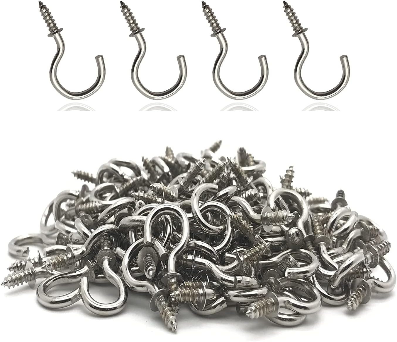 120 Pcs 1/2 Inch Screw-in Hooks Nickel Plated Metal Cup Hooks, Ceiling Hooks Silver