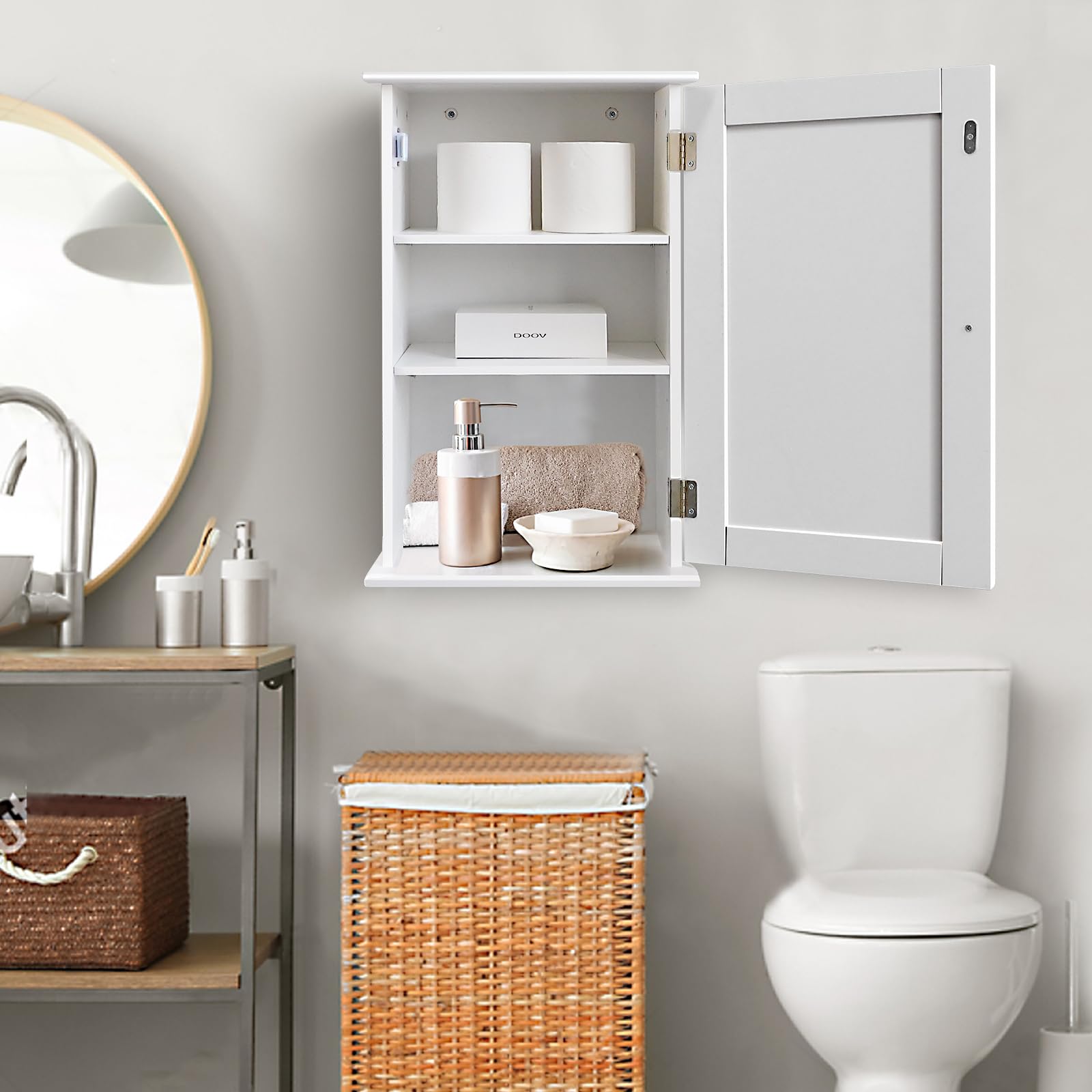 Armario de pared para baño, armario de almacenamiento de Madera para montar en la pared, organizador de baño con Una puerta y unidad de almacenamiento de pared Moderna aj