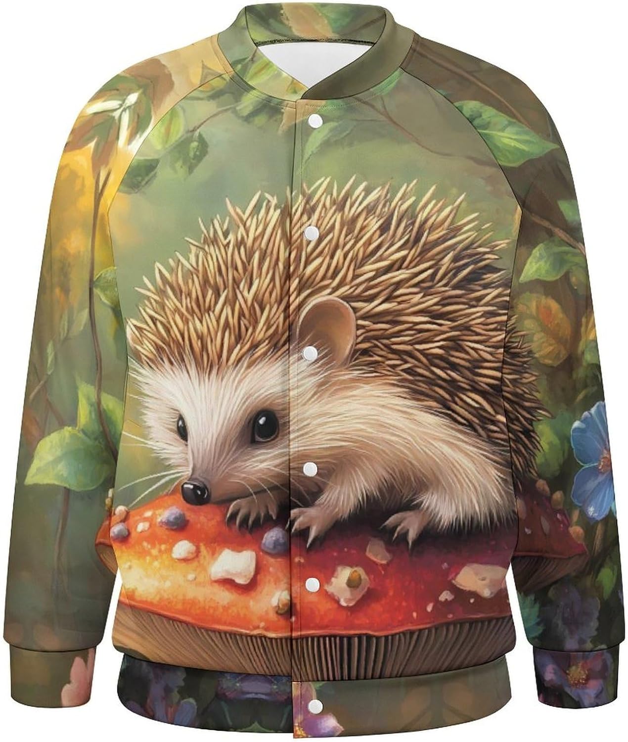 Flowers Hedgehog Baseball Jacket Casual Sportswear Bomber Jacket Coat for Men Women