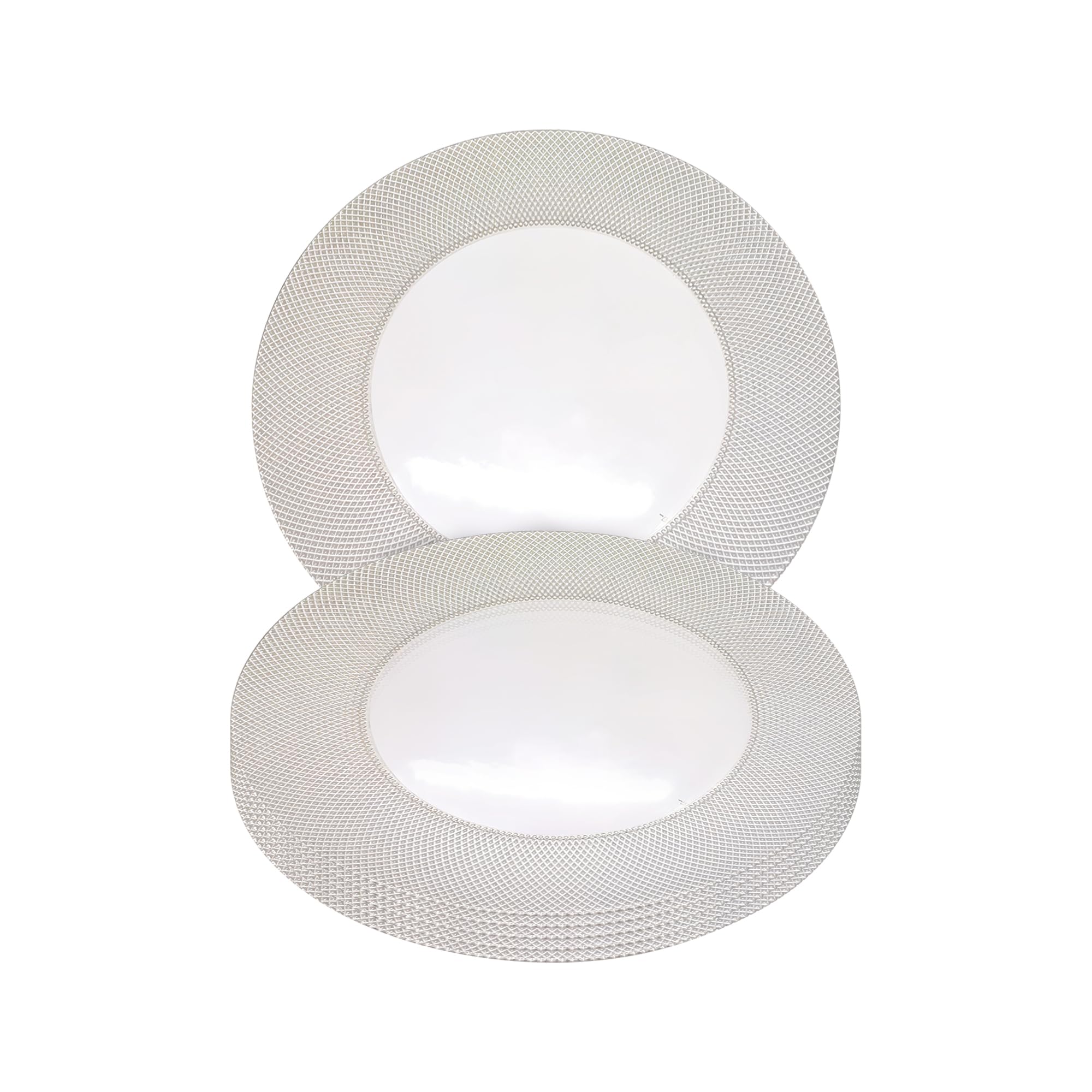 Elegante plato de carga de vidrio a cuadros plateado de 33 cm, placa inferior redonda ideal para bodas, fiestas, aniversarios, fiestas de cumpleaños, vajilla y eventos de catering, 6 unidades