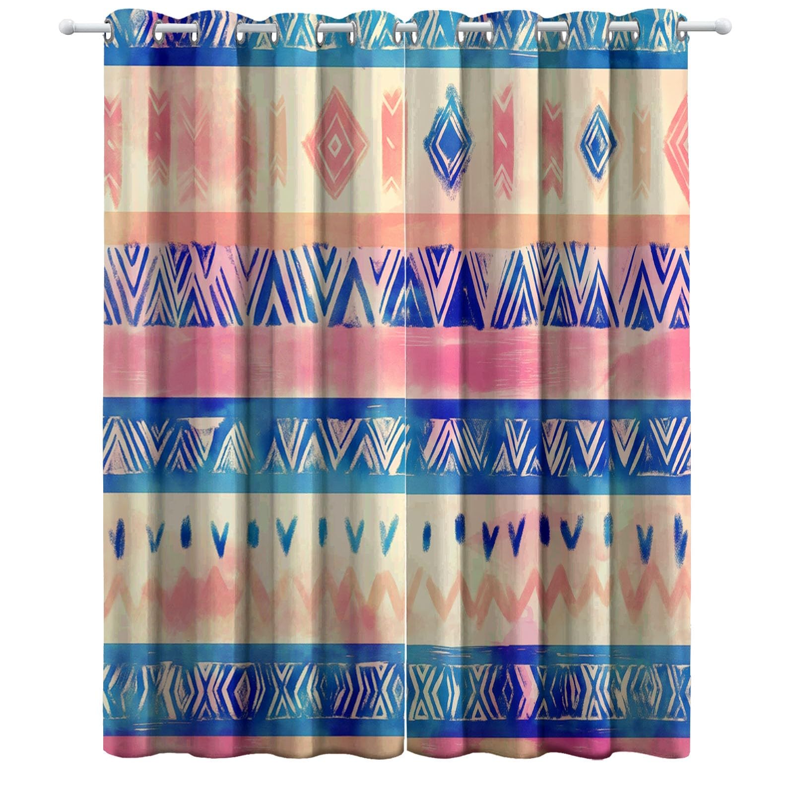Izolowana termicznie zasłona zaciemniająca z oczkami 220 x 215 cm Bohemian Geometryczne wzory plemienne Anty Hałas Dekoracja zasłony do sypialni salonu, beżowa