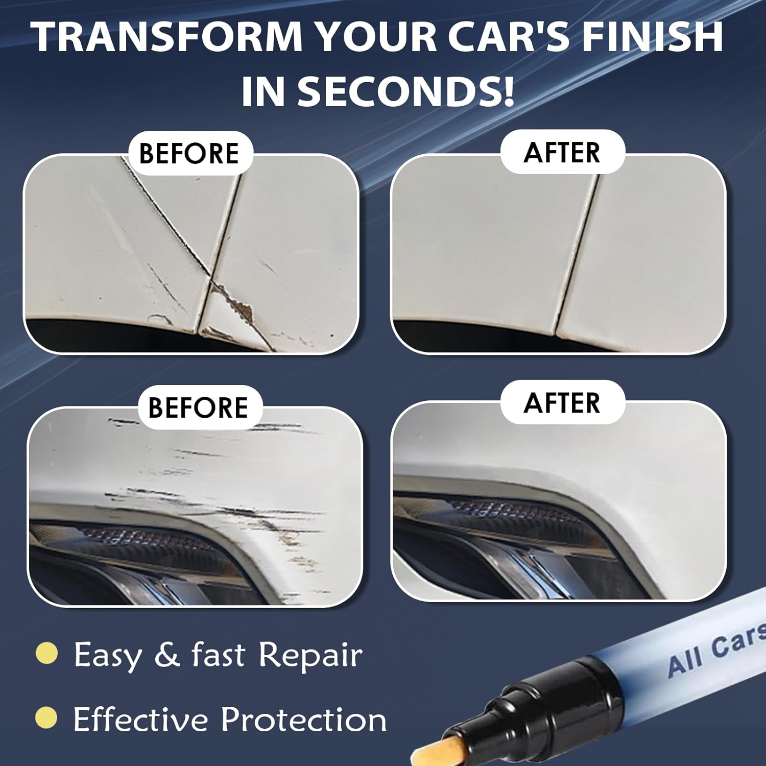 All Cars Magic Pen for Car Scratches, Quick & Easy Fix Touch Up Paint Pen with Long-Lasting Waterproof Protection, Car Paint Scratch Remover Pen for All Color, 2-Pack Value Set - Image 2