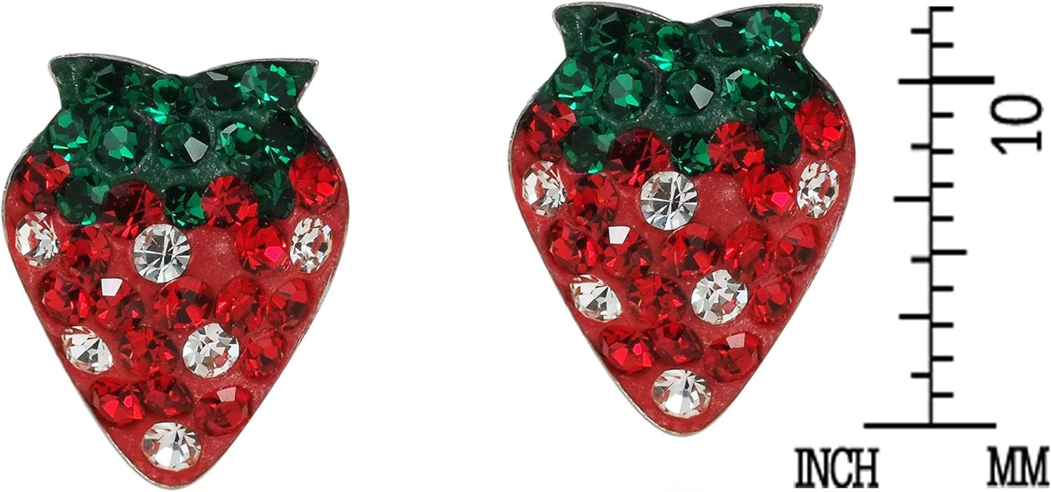 AeraVida Strawberry Sensation Style Cubic Zirconia .925 Sterling Silver Stud Earrings | Strawberry Earings | Cubic Zirconia Earring | Sterling Silver Stud Earrings | Fruit Earrings