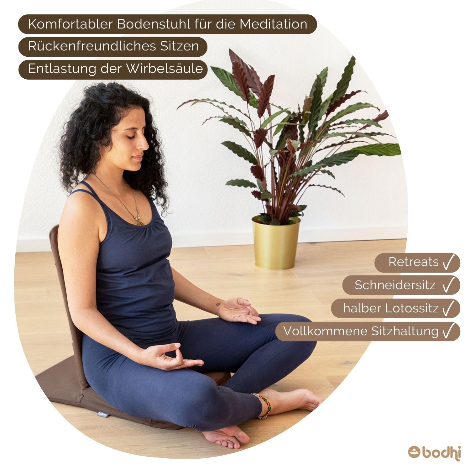 Bodhi Mandir Bodenstuhl | Meditationsstuhl mit dickem Sitzkissen | Komfortabler Bodensessel mit gepolsterter Rückenlehne | Waschbarer Bezug | Ideal für Freizeit, Yoga & Meditation (Light Taupe)