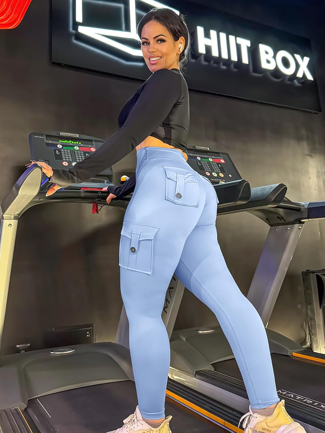 YEOREO CoreFlex Workout Cargo Leggings with Pockets for Women Hidden Scrunch Butt Lifting Leggings Gym Yoga Pants - Image 3