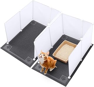 Pinkunn 2 Set Cat Litter Box Enclosure Splash Guard and Cat Litter Mat 27.6 x 19.7 x 17.7 Pet Litter Pan Pee Shields with Mat Collect Litter from Box for Open Top Litter Pan (Litter Box Not Included)