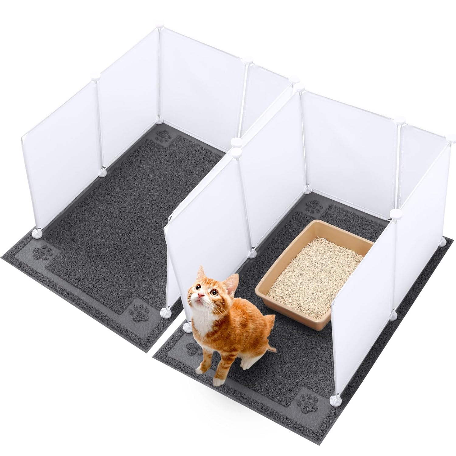 Pinkunn 2 Set Cat Litter Box Enclosure Splash Guard and Cat Litter Mat ...