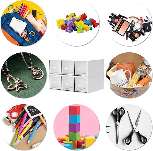 Miniatura 6 de CertBuy Paquete de 2 organizadores de escritorio, cajones de almacenamiento apilables con 6 compartimentos, almacenamiento de maquillaje de plástico