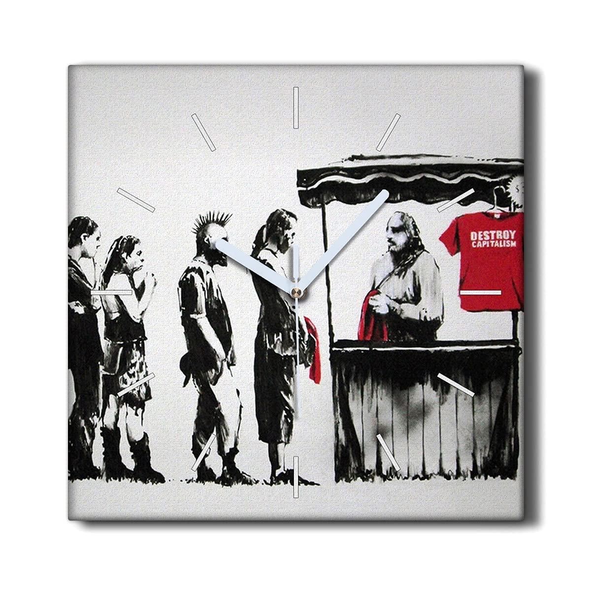 Horloge Murale 30x30cm Banksy Festival en Toile Silencieuse