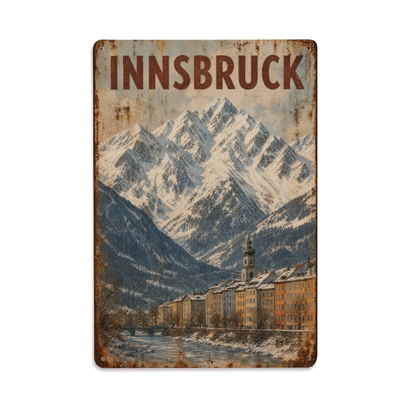Huiyhb 8X12inch(20X30cm) Vintage Travel Innsbruck Snowy Peaks Austria Metal Tin Sign