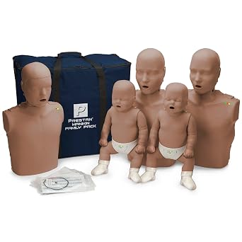 Prestan Family Pack of CPR Manikins 2 Adult, 1 Child, 2 Infant Dark Skin with Rate Monitors