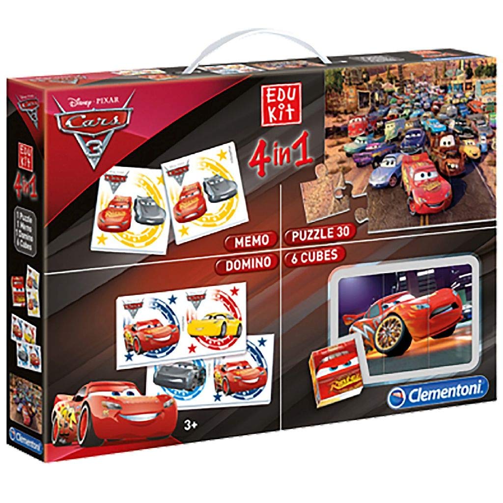Clementoni - 13710 - Edukit 4 in 1 - Disney Pixar Cars 3 - set di giochi (memo, domino, cubi, puzzle 30 pezzi) - gioco educativo 3 anni, gioco memory, puzzle bambini - Made in Italy