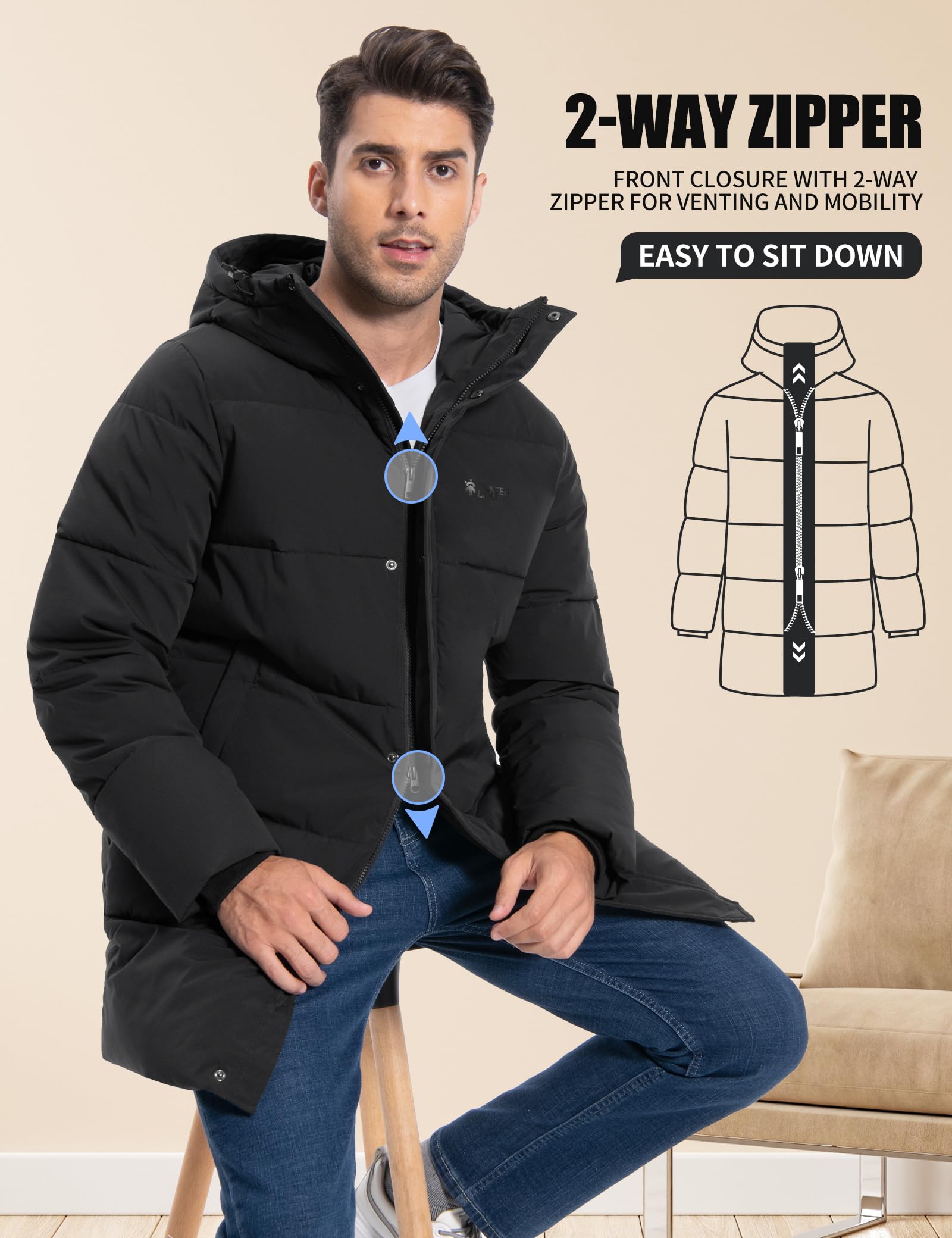 Pioneer Camp Herren Winterjacke Lang Winddicht Wasserdicht Warme Daunenjacke Winter Outdoor Parka Jacke mit Kapuze