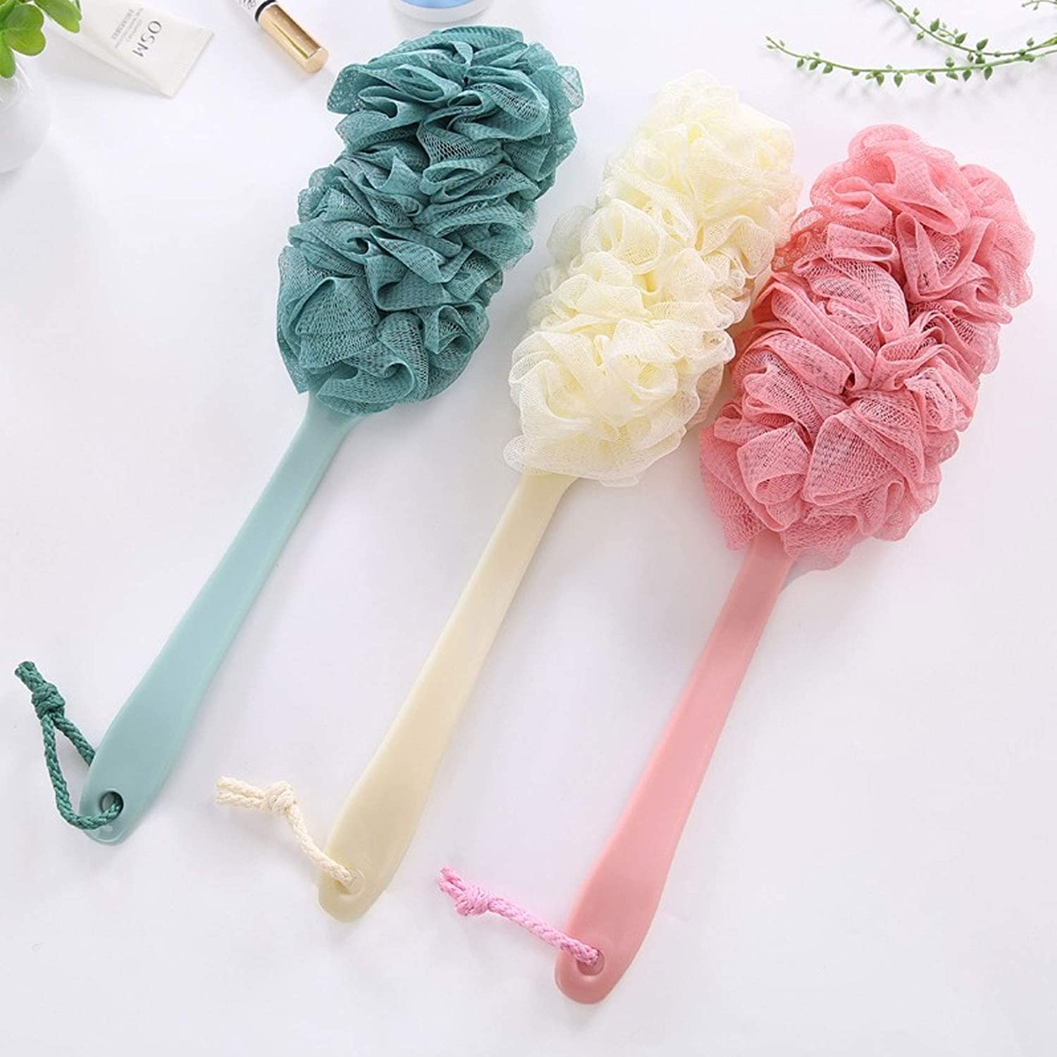 Shower Bouquet Rückenschrubber & Badeschwämme Set – Anthrazit, 1 Bürste + 2 Netz-Poufs, 75 G