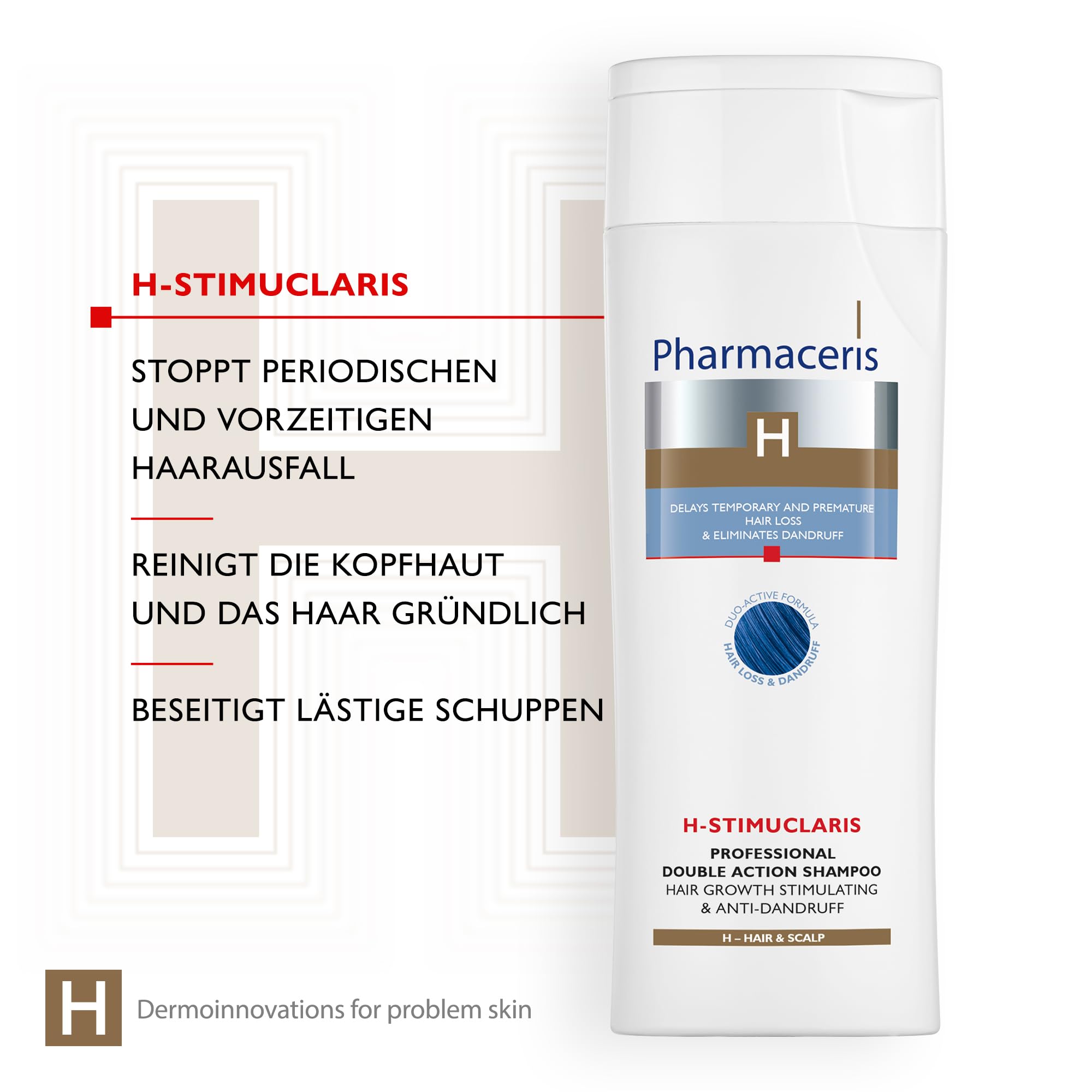 Pharmaceris H Stimuclaris, Double Action Shampoo, Haarwachstum Stimulierendes und Anti-Schuppen-Shampoo, gegen Fettiges Haar, Haarpflege für Frauen und Männer - 250 ml