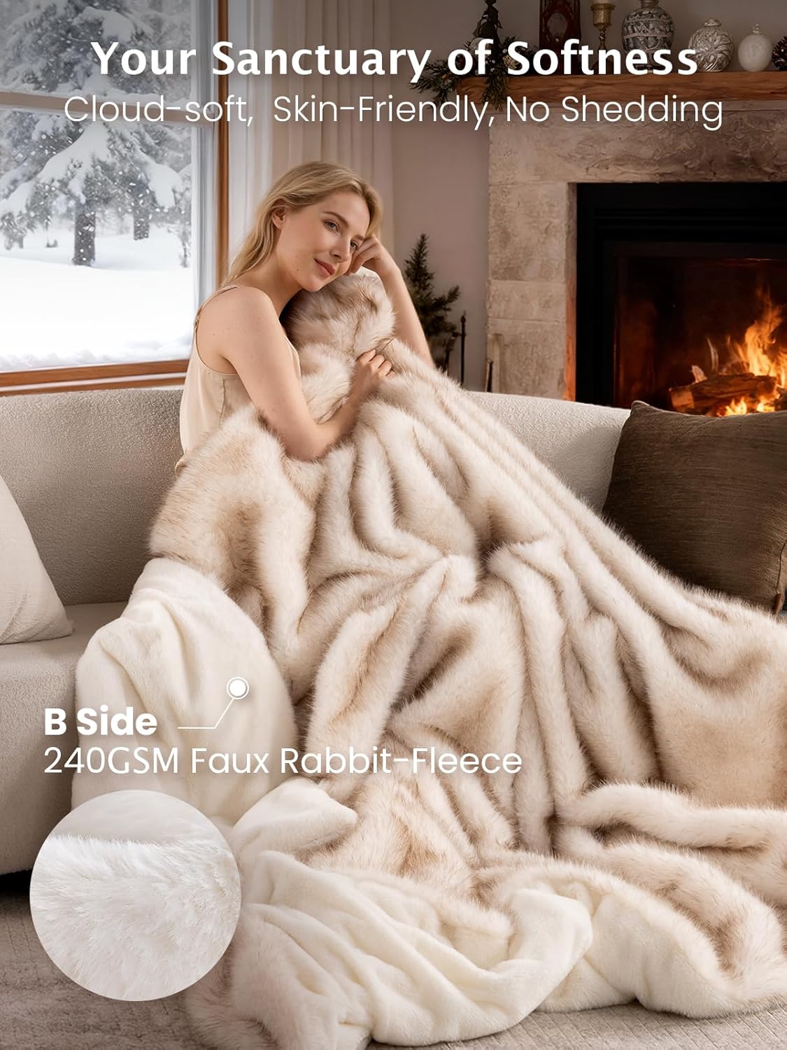 Bearhug Heated Blanket Queen Size 84"x90" - Luxury Dual Sided Faux Fur Electric Blanket with Dual Controllers, 10 Heat Levels & 9H Auto Off, ETL Certified Machine Washable Ultra Plush, Gift-Ready