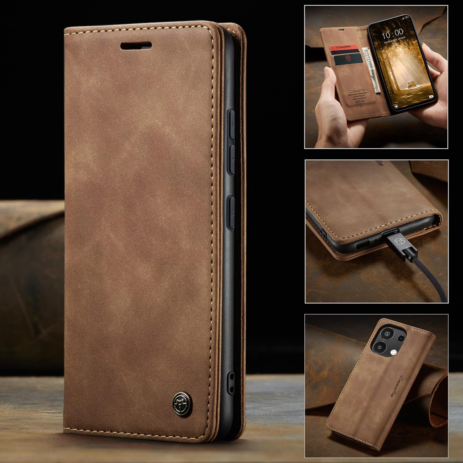 Monweicz Cover Compatibile con Xiaomi Redmi Note 13 4G, Custodia Portafoglio con Slot per Scheda, Protezione Completa Premium in Pelle PU, Flip Libro Magnetica Xiaomi Redmi Note 13 4G, Marrone