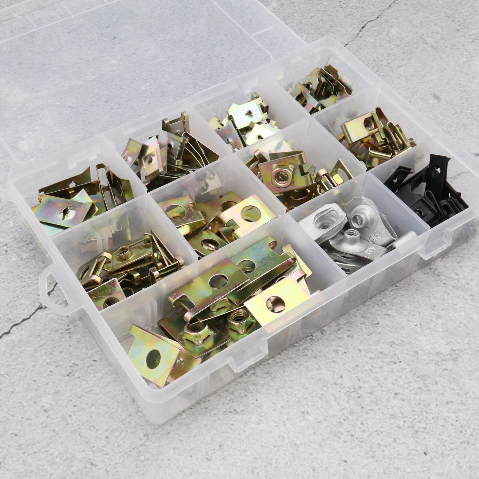 Lot De 150 Clips En U Métal ECSiNG - 11 Tailles, Pour Fixation Panneau Auto, Garniture, Pare-chocs - Rivets à Ressort, Boîte De Rangement - 10