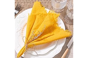 Socomi Linen Napkins with Boho Fringe (Set of 6, Yellow)