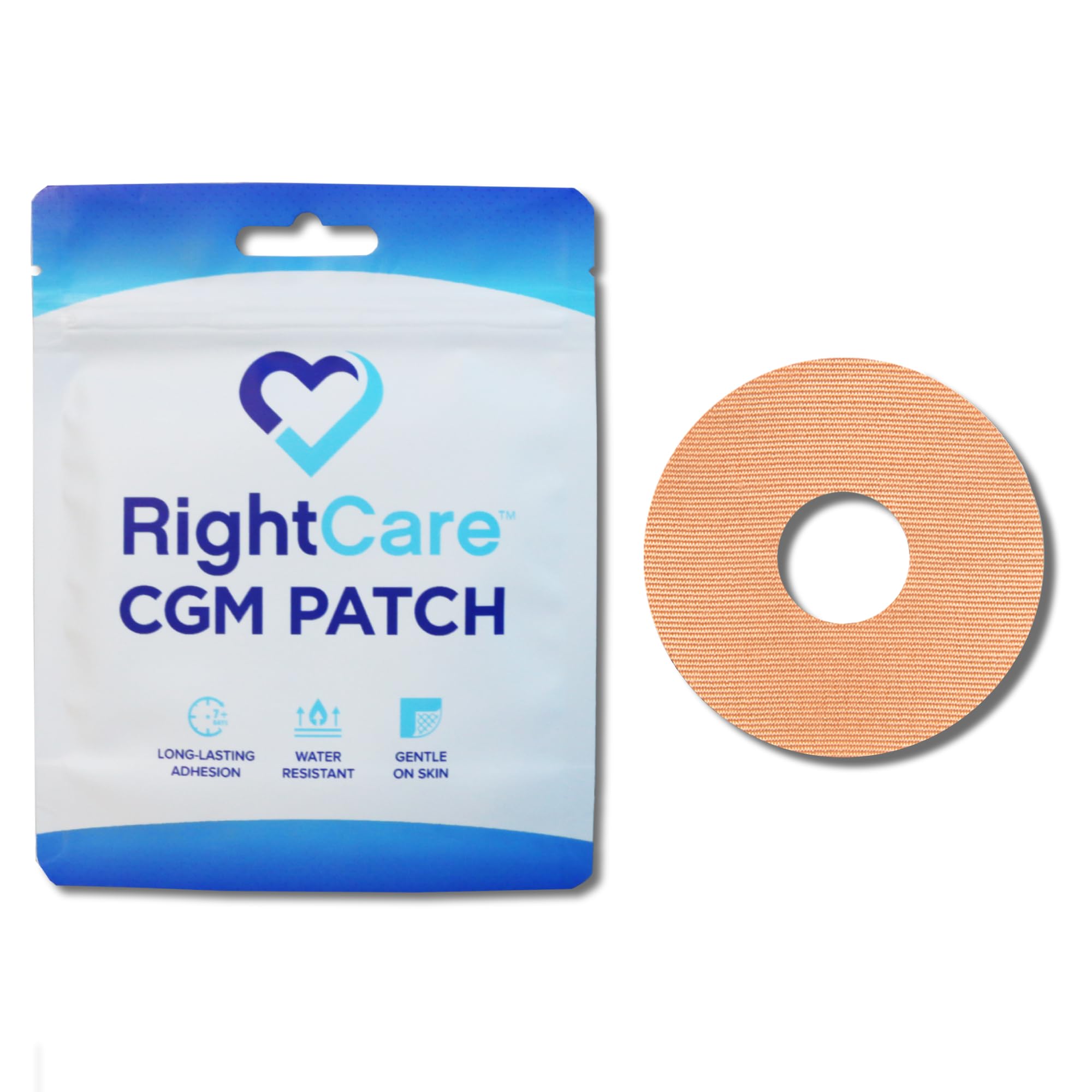 RightCare CGM Adhesive Patches Pre-Cut for Freestyle Libre 2 &3 and Lingo, Waterproof Adhesive Medical Tape, Uncovered Circle Protective Patches, Tan, Bag of 25