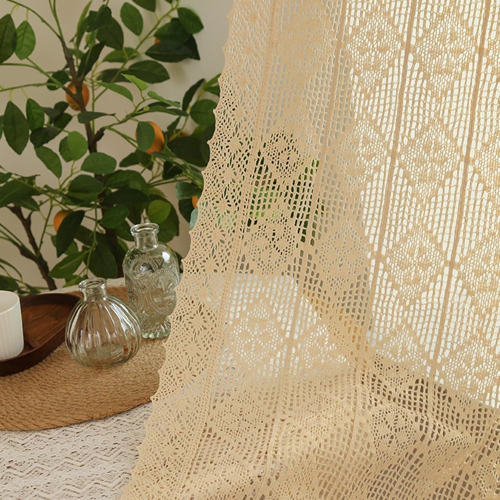 Handmade Crochet Cotton Roman Curtain, Adjustable Tie-Up Shade, Farmhouse Balloon Curtain for Kitchen, Bedroom, Small Windows (Color : 1 Panel, Size : W80xH250cm/32x98in)