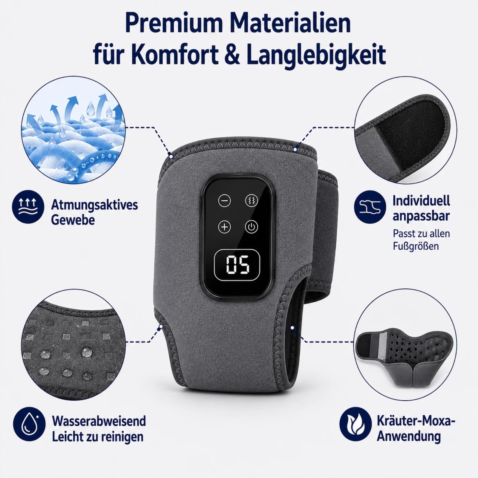 Elektrisches Fußmassagegeräte mit Wärme zur Förderung der Durchblutung und Linderung von Schmerzen, 5 Massagestufen & 6 Heizstufen für Knöchel, Ferse & Fußsohle, 2 Stück